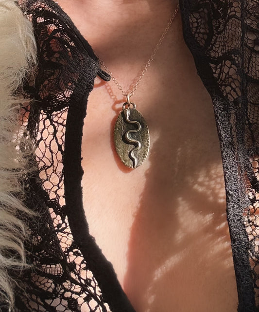 Available! Amulet Sterling Silver or Bronze Snake Medallion Necklace