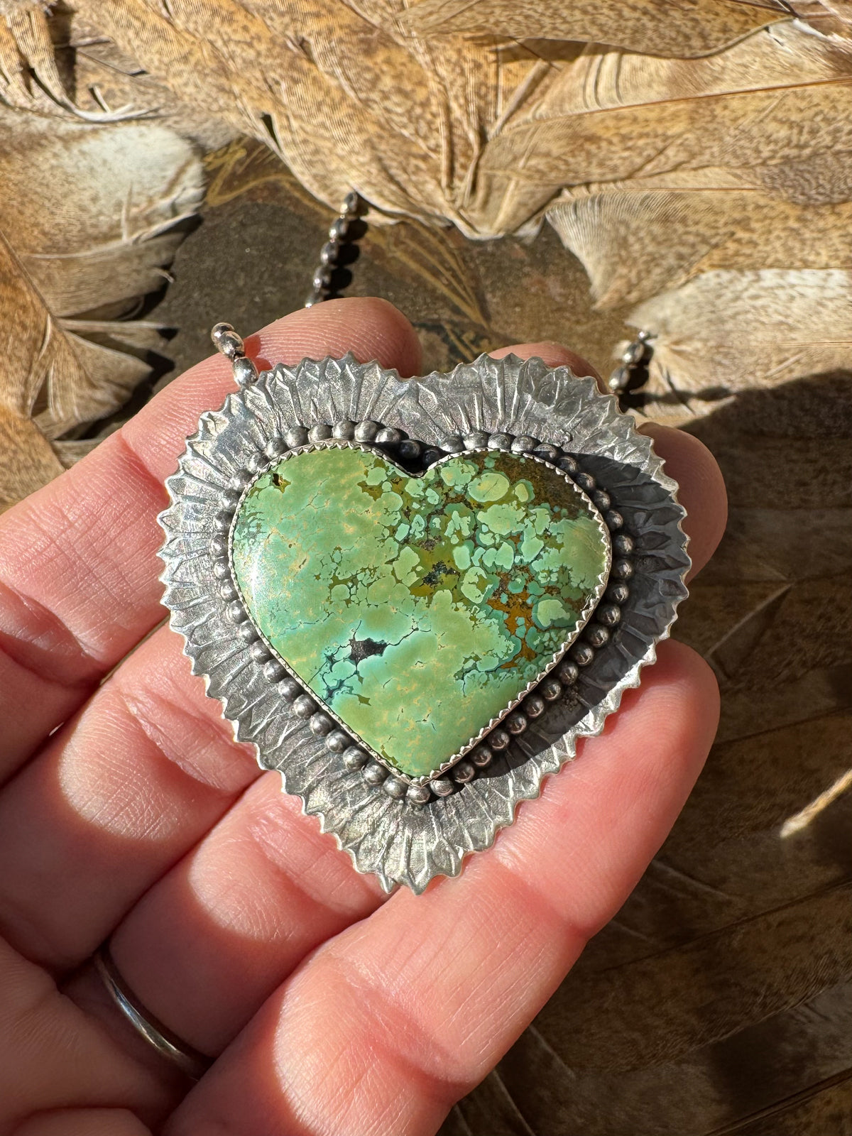 Available! Large Green Turquoise Heart Pendant Necklace