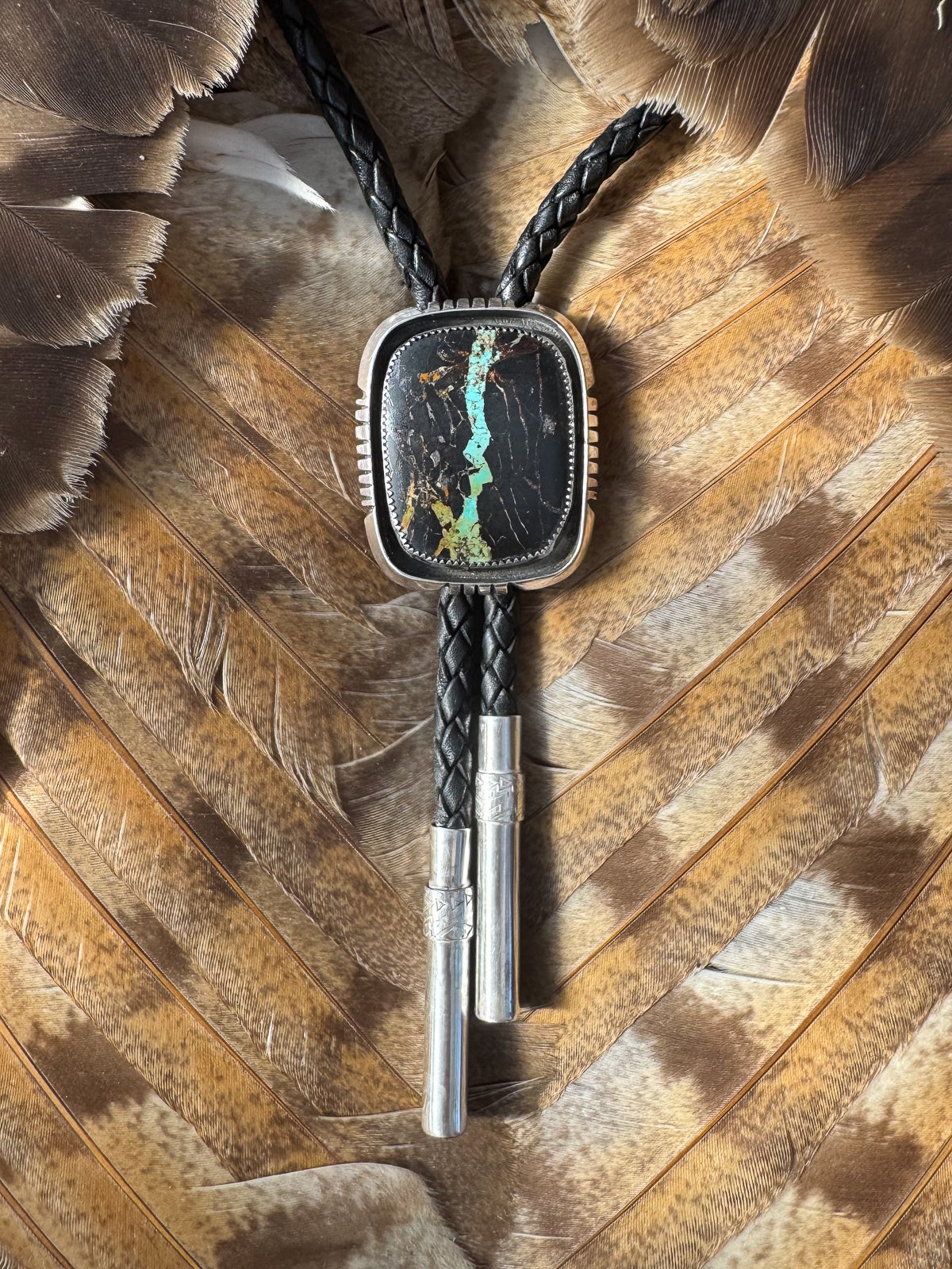 Available! Sterling Silver Blackjack Turquoise Bolo Tie