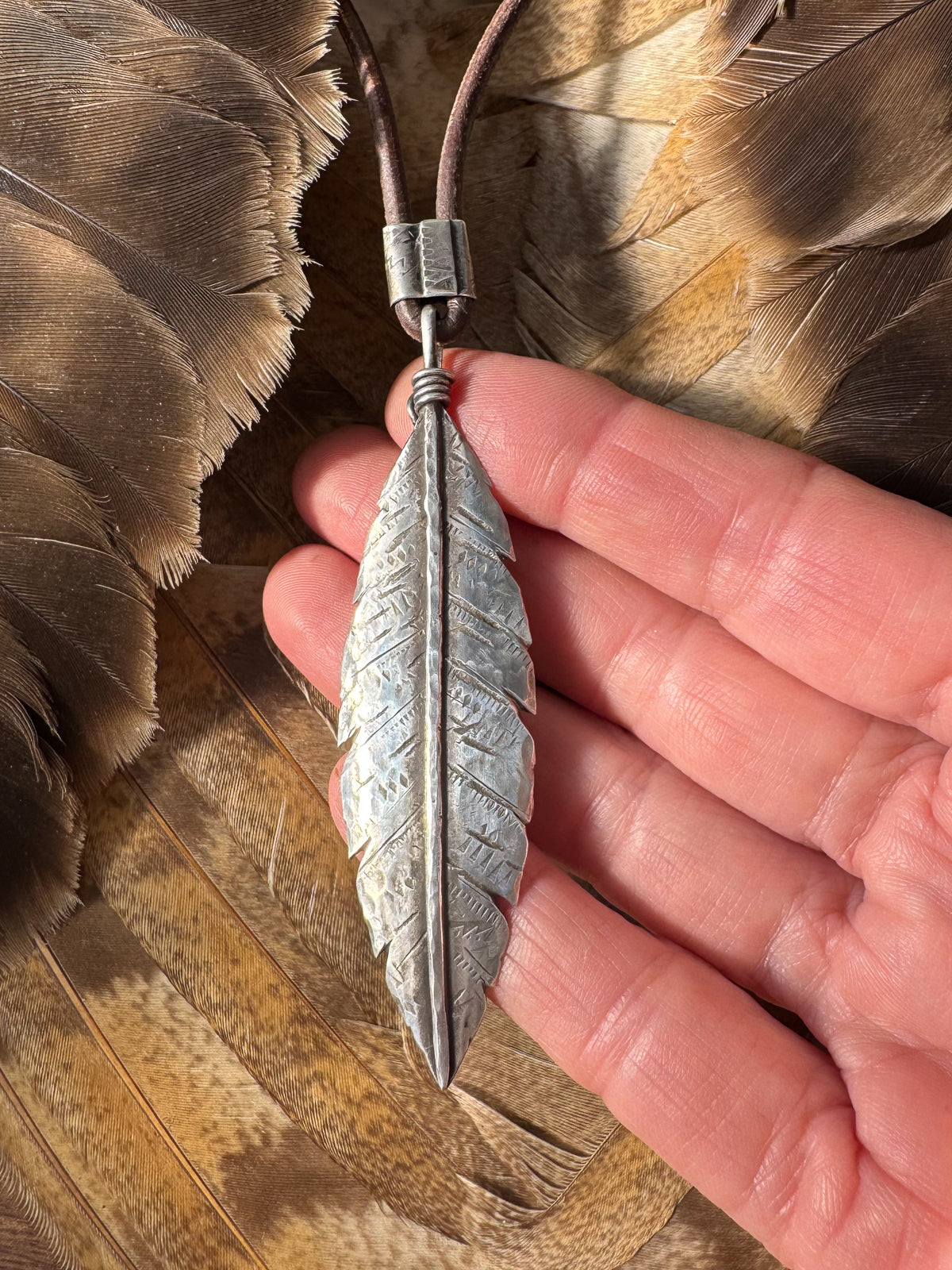 Available! Sterling Silver Hand-Forged Big Feather Necklace
