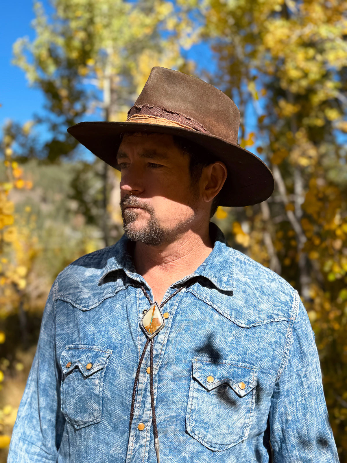 Available! Sterling Silver Pilot Mountain Rainbow Ribbon Turquoise Bolo Tie