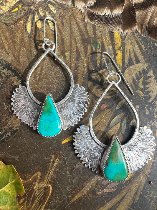 Goddess Isis Sterling Silver and Kingman Turquoise Earrings