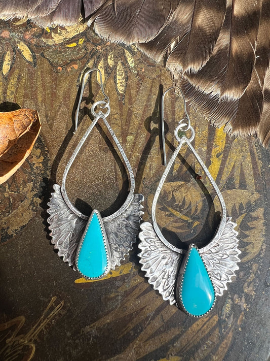 Goddess Isis Sterling Silver and Sleeping Beauty Turquoise Earrings