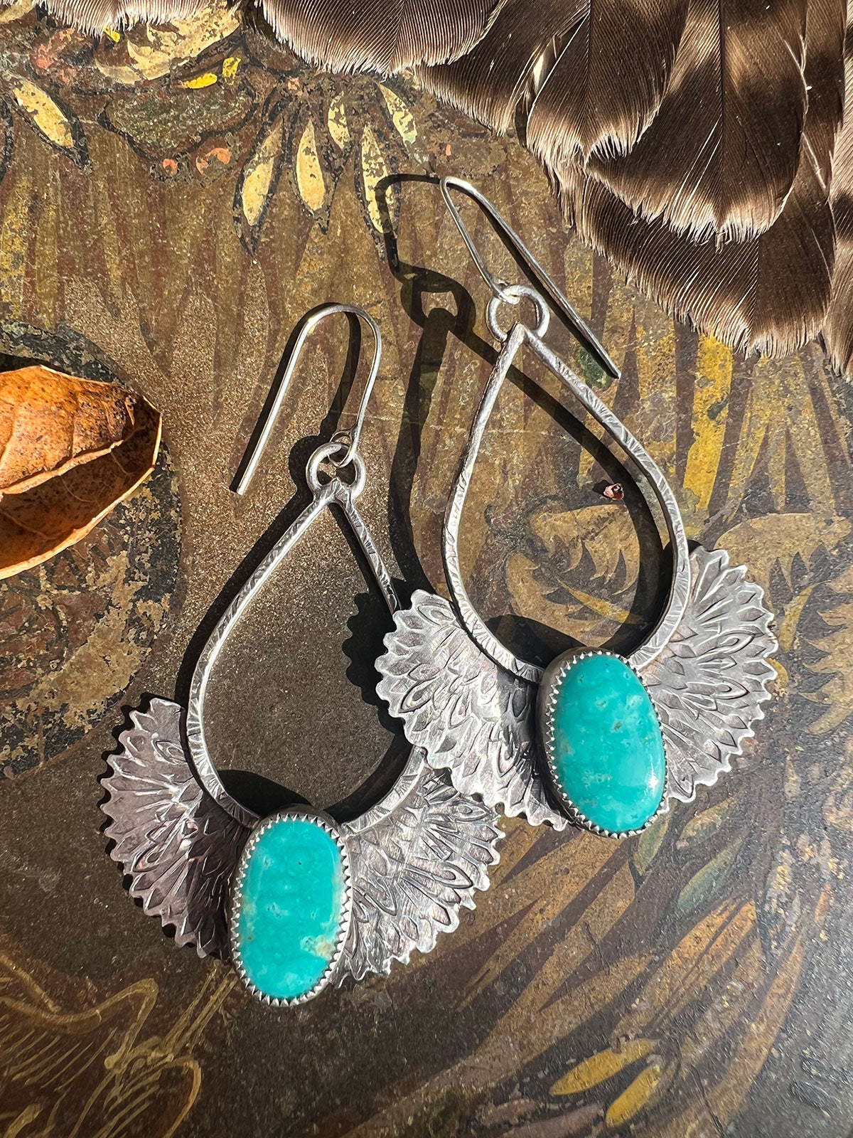 Goddess Isis Sterling Silver and Kingman Birdseye Turquoise Earrings
