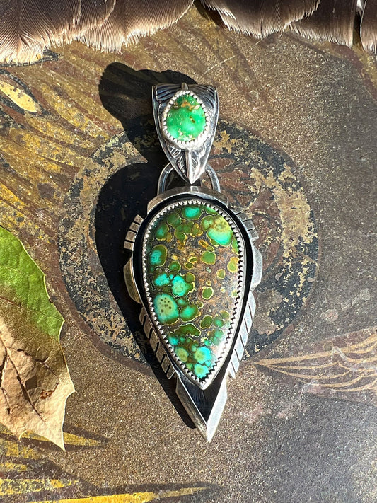 Green Hubei Turquoise Cut Arrow Pendant