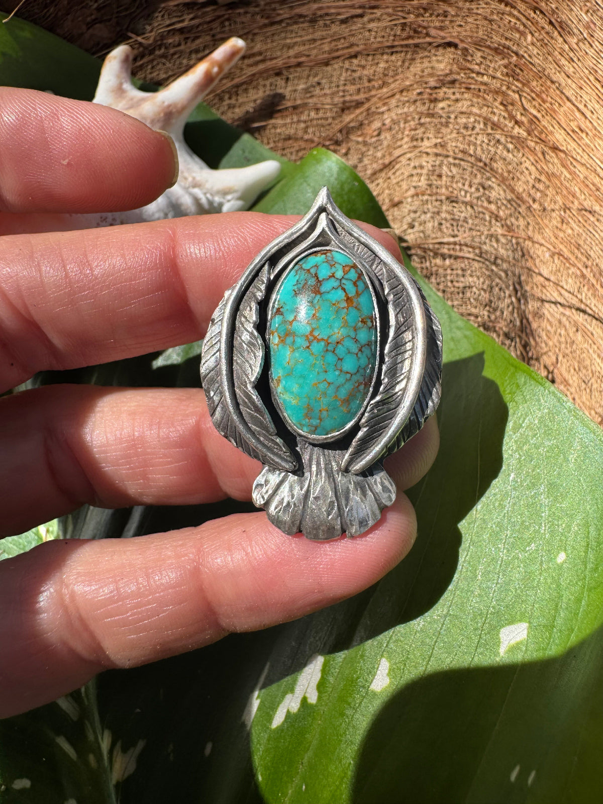 Available! Little Bird Ring Hand-forged Sterling Silver Webby Turquoise Summer Size 7