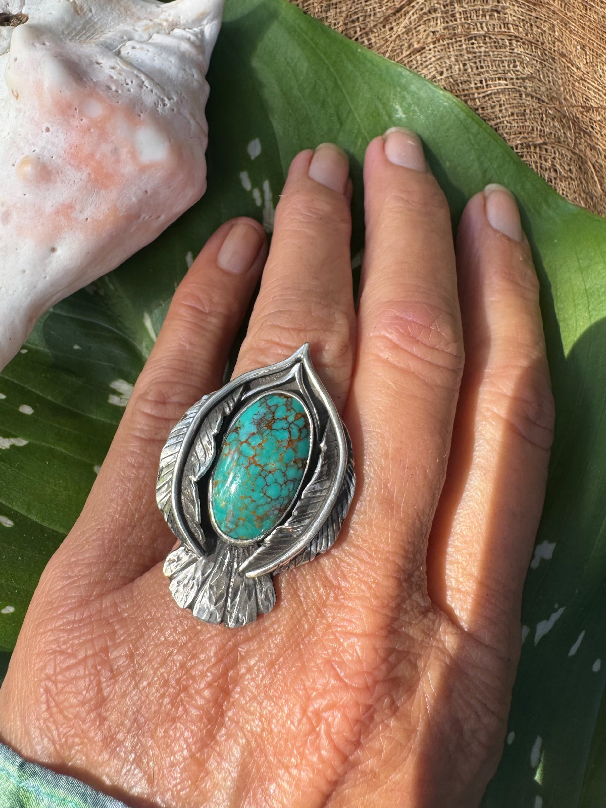 Available! Little Bird Ring Hand-forged Sterling Silver Webby Turquoise Summer Size 7