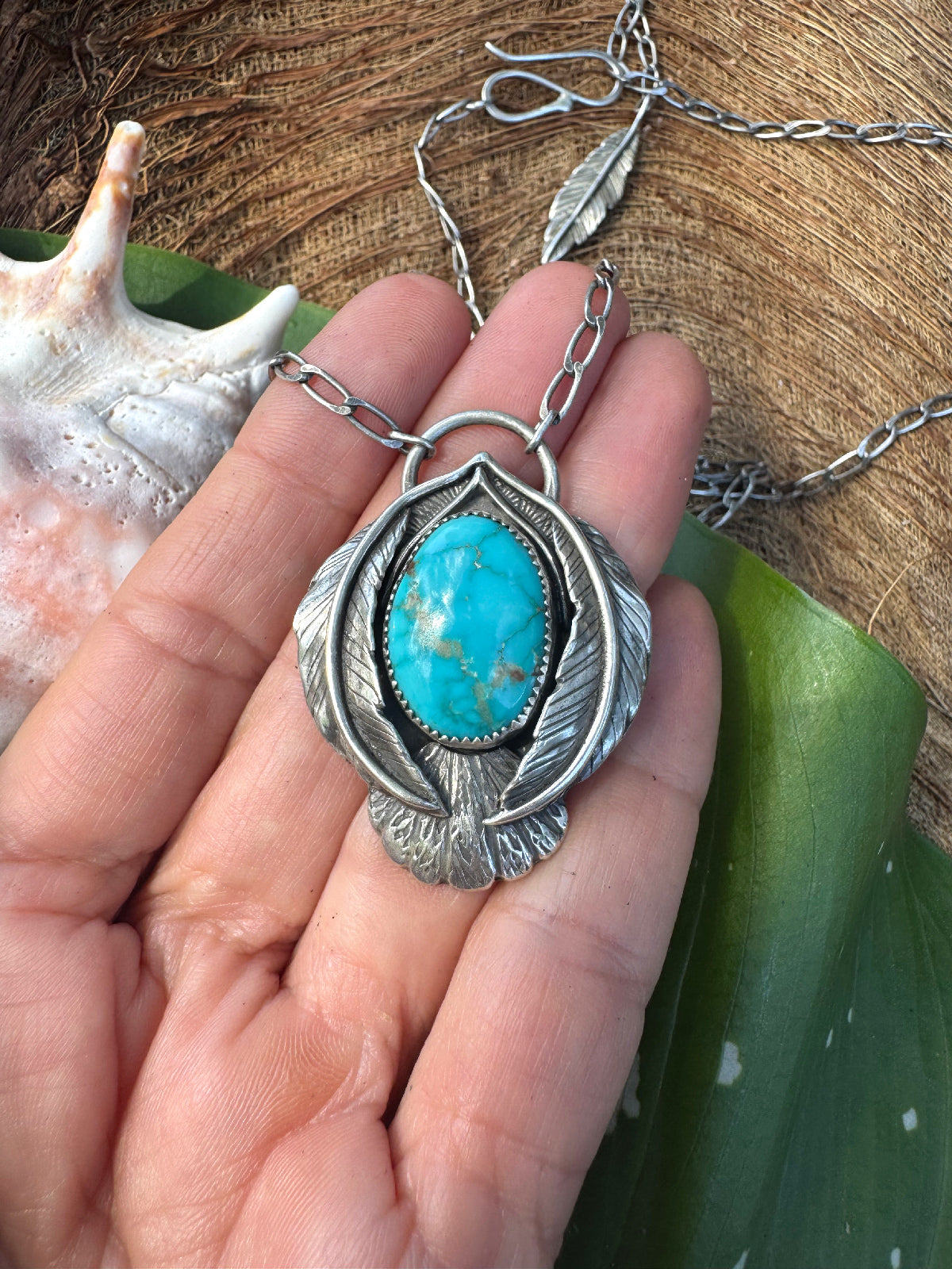 Available! Little Bird Necklace Hand-forged Silver with American Blue Turquoise Summer
