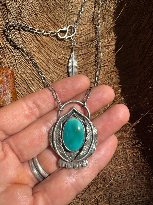Available! Little Bird Necklace Hand-forged Sterling Silver Fox Blue Turquoise Summer