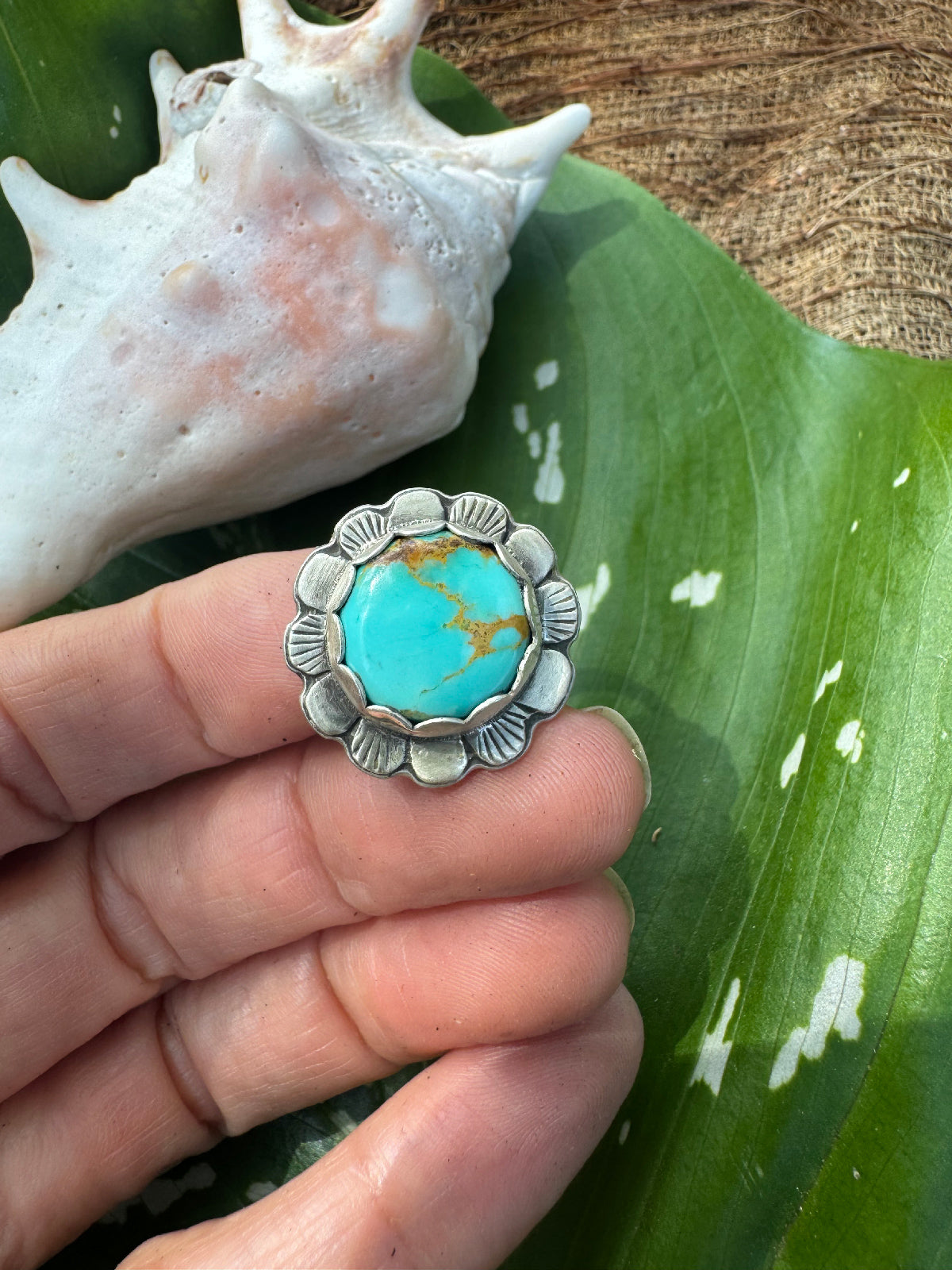 Available! Little Bloom Ring Sterling Silver with Blue Kingman Turquoise Summer 6