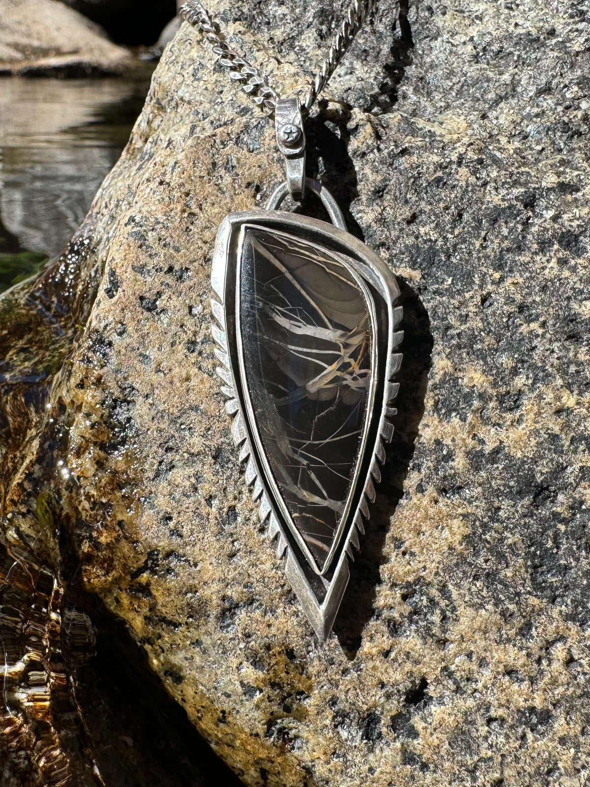 Pendant Black and Neutral Whiskey Creek Jasper Arrow in Sterling Silver